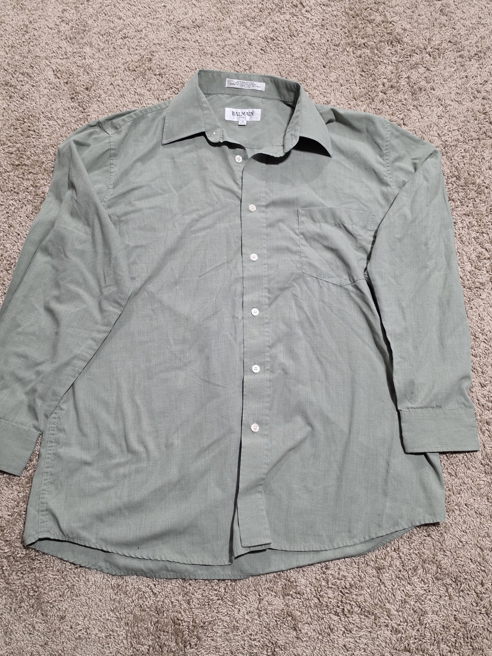 Vintage 90s Balmain Paris Men's Long Sleeve Button-Down Shirt Size 16 32/33